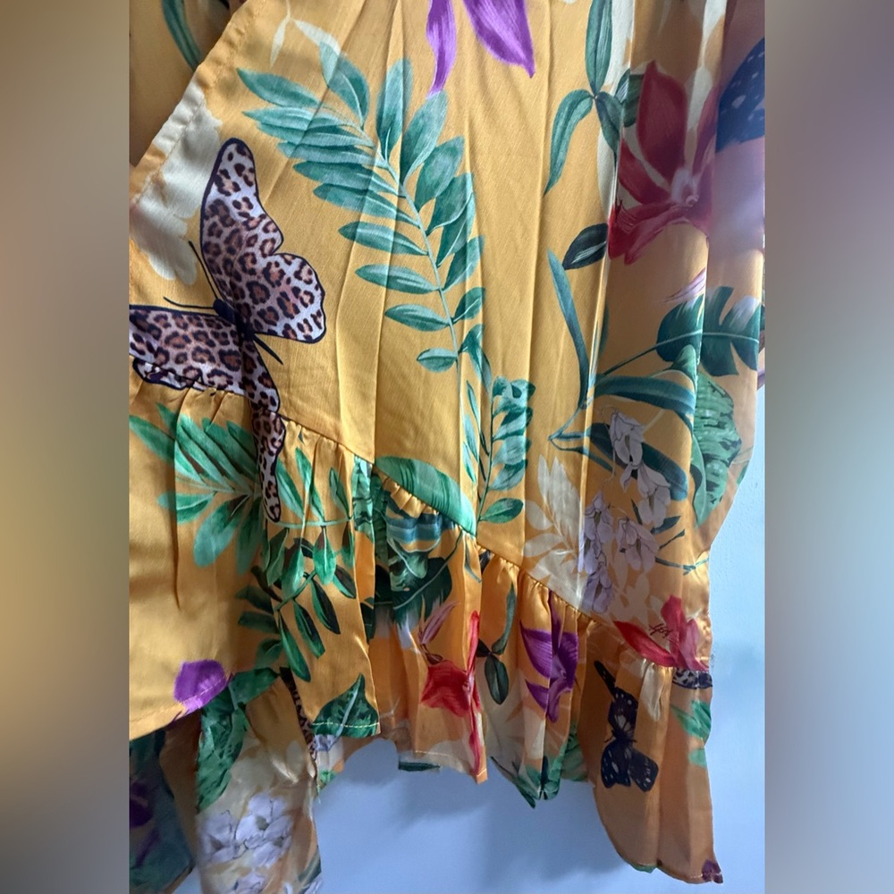 Unknown Brand Yellow Tropical Floral Swim Cover-Up Kimono - Picture 2 of 5